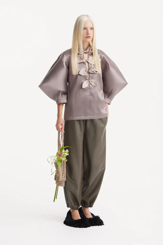 Pantaloni Joggeri cu Talie Înaltă și Croi Larg din Piele Ecologică — Kaki