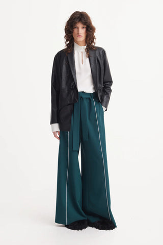 Брюки с эластичной высокой талией и широкими штанинами — зелёные