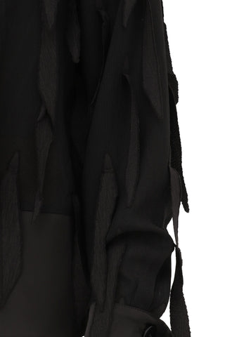 Semi-Sheer Evening Blouse - Textured Crepe Black