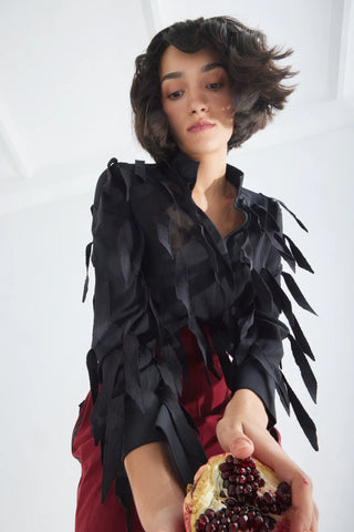 Semi-Sheer Evening Blouse - Textured Crepe Black