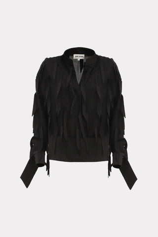 Semi-Sheer Evening Blouse - Textured Crepe Black