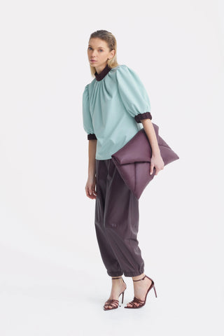 Textured Short Sleeve Blouse - Light Blue