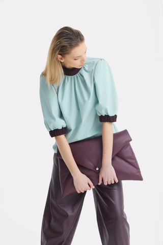 Textured Short Sleeve Blouse - Light Blue