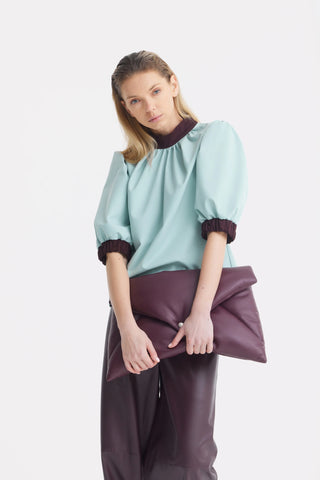 Textured Short Sleeve Blouse - Light Blue