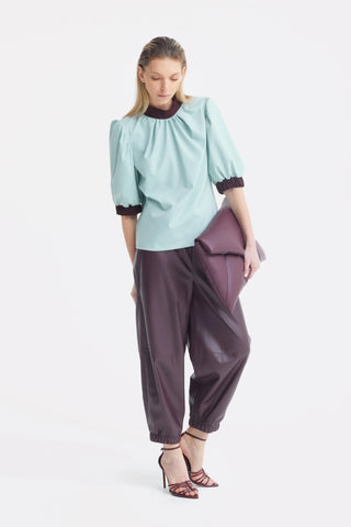 Textured Short Sleeve Blouse - Light Blue