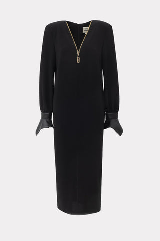 Textured V-Neck Dress With Statement Shoulders