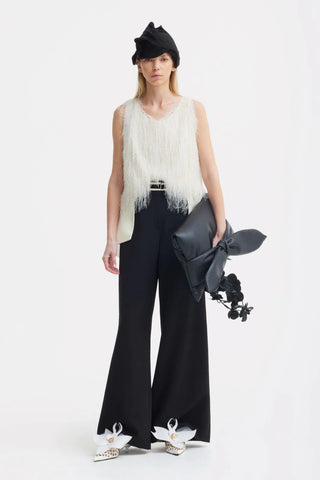 Pantaloni largi cu talie statement — negri