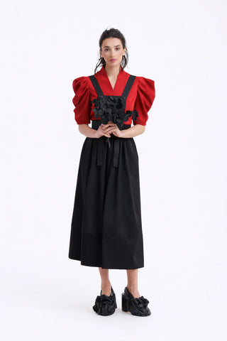 V-Neck Puff Sleeve Top - Red