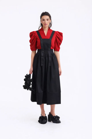 V-Neck Puff Sleeve Top - Red