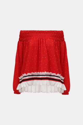 Trendy Loose Fit Off-Shoulder Polka Dot Blouse Red