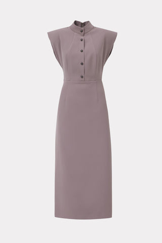 Fitted Sheath Dress With Shoulder Pads Dark Beige