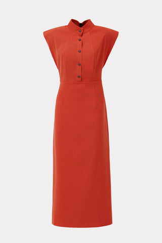 Fitted Sheath Dress With Shoulder Pads Orange