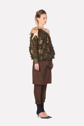 Designer Off-Shoulder Blouse Dark Green