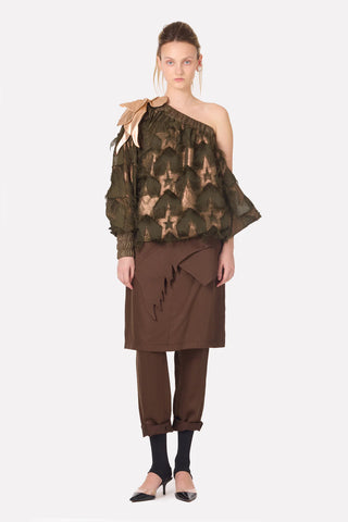 Fustă-pantalon hibrid unică din satin (maro)