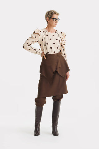 Dramatic Top With Voluminous Sleeves Polka Dot Beige