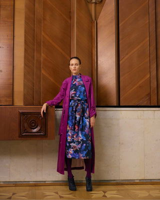 Belted Double-Breasted Trench Suede Pink