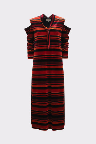 Vintage Cut-Out Shoulder Velvet Dress - Burgundy