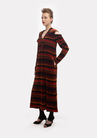 Vintage Cut-Out Shoulder Velvet Dress - Burgundy