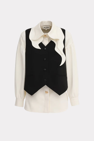 Vintage-Inspired Blouse And Suit Style Vest - Set Ivory & Black