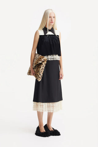 Vintage Straight Midi Dress With Layered Bodice Black