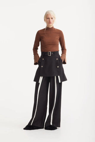 Warm Top With Cuffed Sleeves Melange Brown