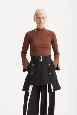 Warm Top With Cuffed Sleeves Melange Brown