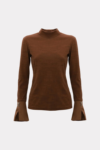 Warm Top With Cuffed Sleeves Melange Brown