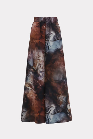 Wide-Leg Abstract Brown Print Trousers