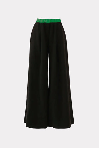 Wide-Leg Black Trousers With Contrasting Waistband Green