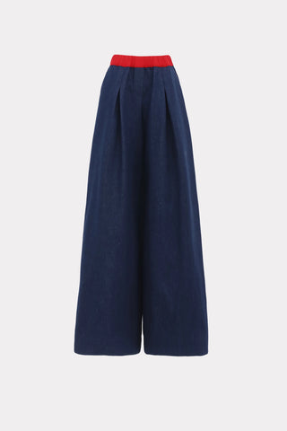 Wide-Leg Denim Trousers With Elastic Waistband – Blue