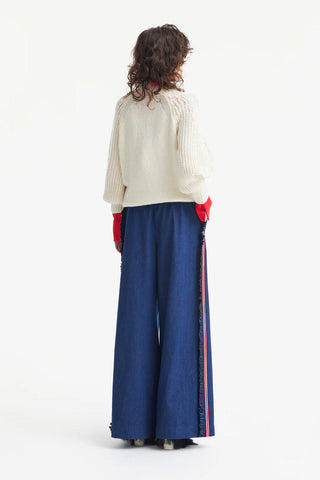 Wide-Leg Denim Trousers With Elastic Waistband – Blue