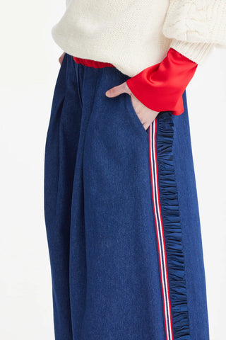 Wide-Leg Denim Trousers With Elastic Waistband – Blue