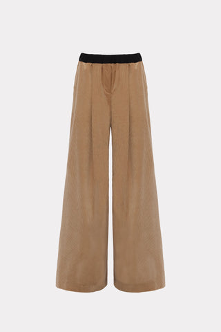 Wide-Leg Soft Corduroy Trousers Beige