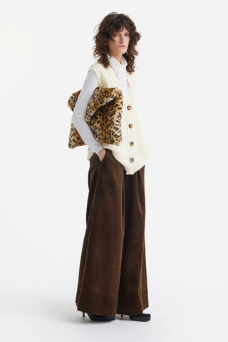 Wide-Leg Soft Corduroy Trousers Brown