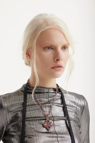 Glitter-Effect Fitted Long Sleeve Blouse Silver