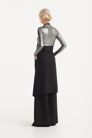 Glitter-Effect Fitted Long Sleeve Blouse Silver