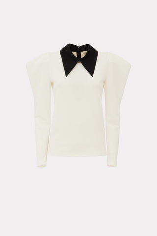 Long Sleeve Blouse With Contrast Collar Ecru
